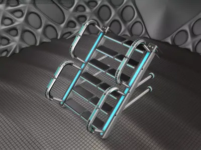 Sci-Fi Stairs - 25 - Silver Blue Neon Light Version Low-poly 3D model