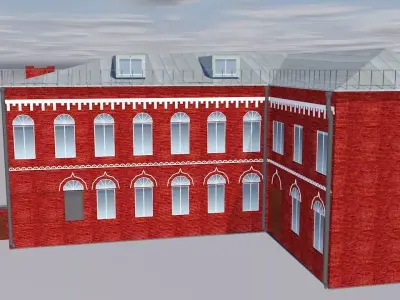 Museum brick building on cloudy day 3D model