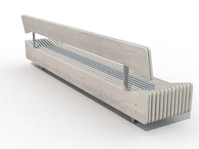 Wooden ribbed bench 3D model