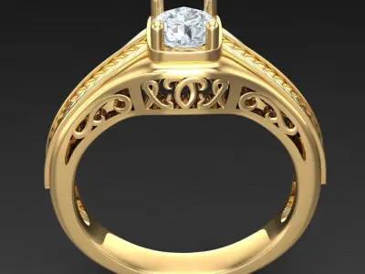 Light Gold Diamond Men Ring 2MR065 3D model