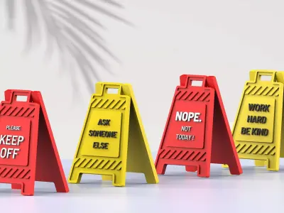 Funny Office Desk Signs  3D Mini Floor Sign Set 4 pcs 3D print model