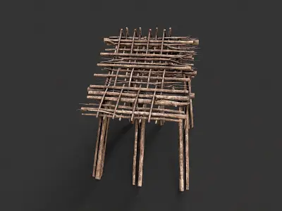 Primitive Wood Stick Jungle Shelter 9 Low-poly 3D model