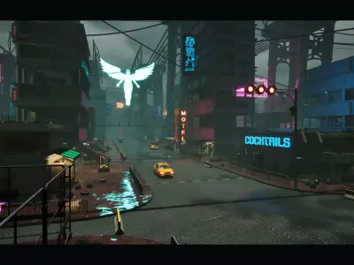 High-Fidelity Modular Cyberpunk Streets Unreal environment Low-poly 3D model