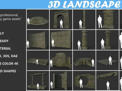 Low poly Ancient Dragon Temple Element Pack - Mossy Low-poly 3D model