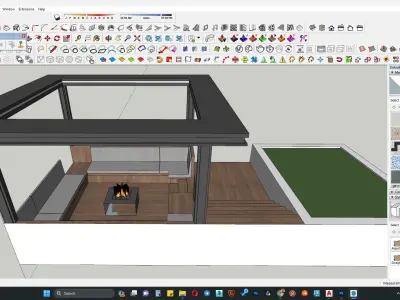 Outdoor sitting along with pargola 3D model