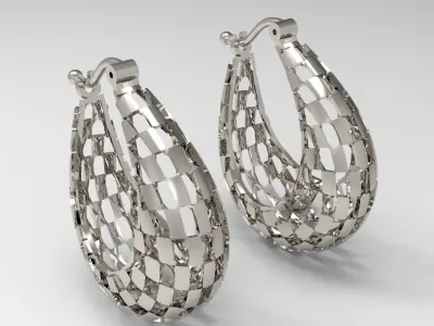  Modern Grid Pattern Hoop Earrings 3D Print ge0028 3D print model