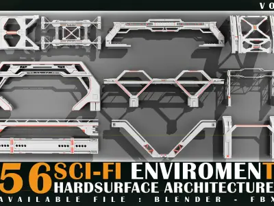56 Sci-Fi Enviroment Architecture vol 01 Low-poly 3D model