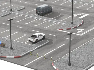  Urban Parking Layout With Cars And Boom Gates 