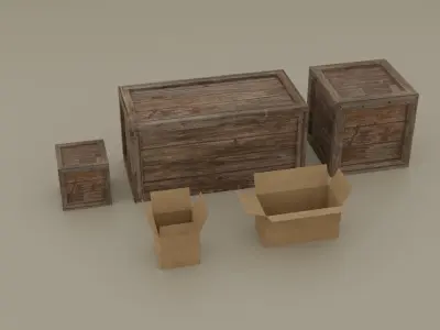 Containers Barrels Boxes Jerrycans Low-poly 3D model