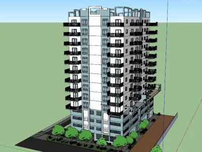 Hi Rise Condo with parking garage and Pool Deck 3D model