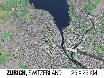 Zurich 25x25km City Map Model 3D model