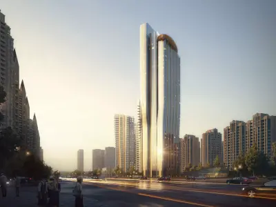 Modern Residential Towers With Landmark Highrise 3D model