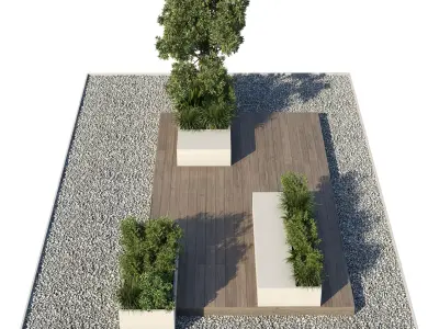 Backyard  Urban Environment Urban Furniture Green Benches 3D model