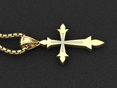 High Cross Pendant Light Gold 18K 3CP090 3D model