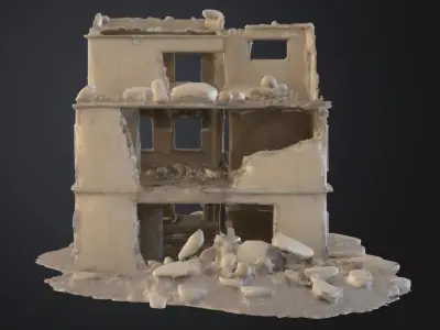 Collapsed Concrete Building 3D Model Ruined Modern Architecture Low-poly 3D model