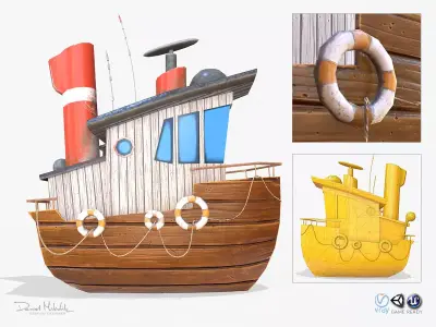Cartoon Mini Boat Low-poly 3D model