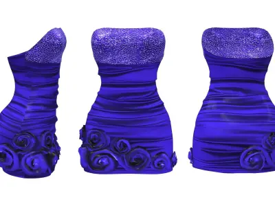 Strapless Prom Dress with Roses Low-poly 3D model