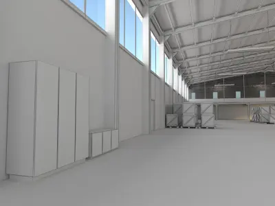 Warehouse with pallets and boxes Low-poly 3D model