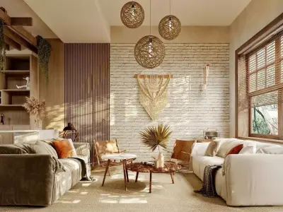 Pixels and Flowers living room interior scene 3D model