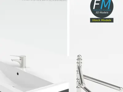 Washbasin set 1 bathroom vanity with mirror and towel rack 3D model