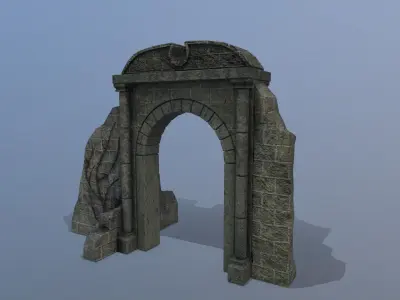 Ruined medieval gate Low-poly 3D model
