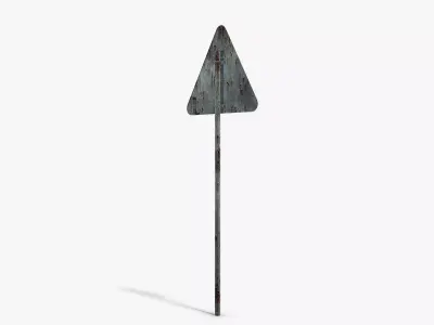 Damaged Slippery Road Sign Low-poly 3D model
