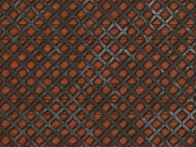 Heavy Industrial Steel Mesh on Wood PBR Seamless Texture