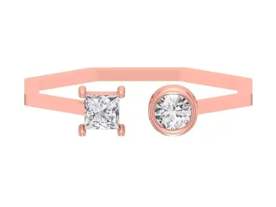Open End Women Light Weight Band Princess Round Stone Ring 3D print model