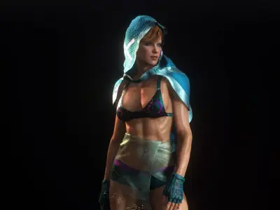 Realistic Sexy Cyber Assassin Low-poly 3D model