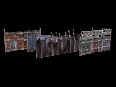 Five sections and gates Low-poly 3D model