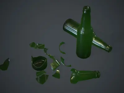 Green Glass Broken Bottles PBR Game Ready Low-poly 3D model