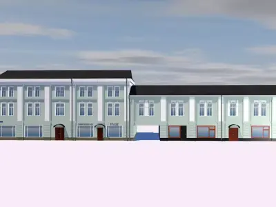 Theater building with roof Low-poly 3D model