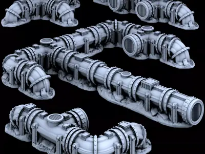 Modular Imperial Pipe Barricade Set 28 32mm 3D print model