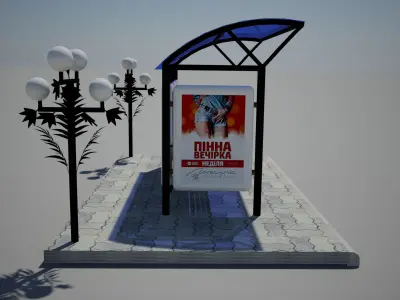 Bus stop Low-poly 3D model 34