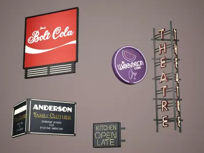 Billboard Set Low Poly Game Ready coca cola sign Low-poly 3D model