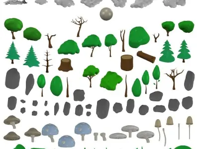 LowPoly Nature Asset Pack Trees Grass and Rocks for AR VR Games Low-poly 3D model