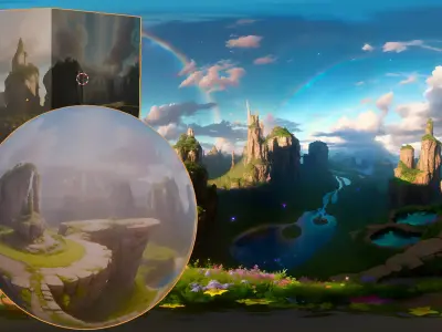 HDRI Skybox Cascading Waterfalls Low-poly 3D model