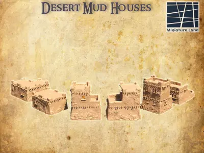 Desert Mud Houses Tabletop Terrain 28 MM  3D print model
