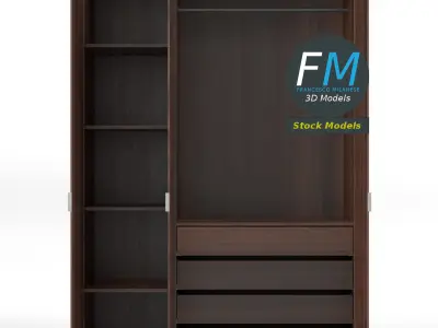 Three-door wardrobe 3D model