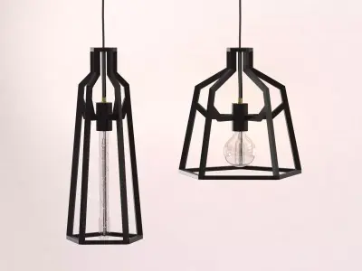 Skeleton pendant light with metal frame 3D model