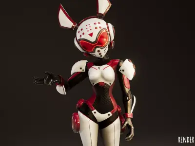 Stylized Sci-Fi Bunny Girl 2 Game Ready Female Character 3 Skins Low-poly 3D model