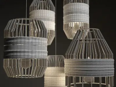 Rattan Lighting Set 7 3D model