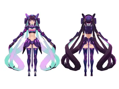 low-poly mech girl  Se-2Re Low-poly 3D model