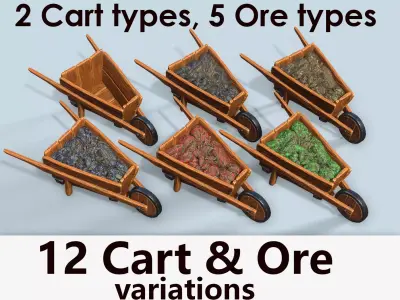 Wooden cart with ore stylized Low-poly 3D model