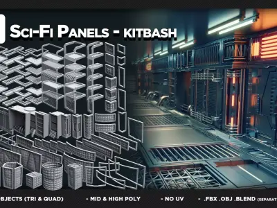 110 Sci-Fi Panels - KITBASH - VOL 07 3D model