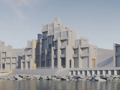 Apartments Buildings in front the beach 3D model