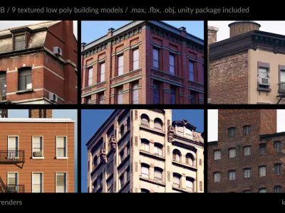 Building pack B Low-poly 3D model