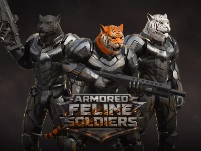 Armored Feline Soldier Low-poly 3D model