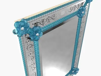 Murano Venetian Blue Floral Etched Wall Mirror 3D model