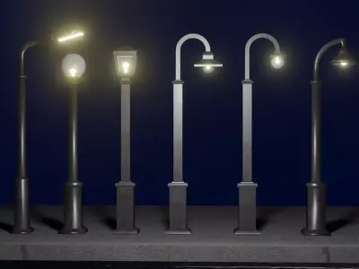 Low Poly Street Lamp Collection Low-poly 3D model